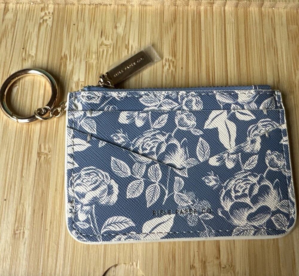 Rifle Paper Co. Blue Floral Leatherette Wristlet Wallet with Card Slots